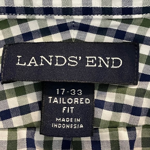 Land’s End Men's Black‎ Plaid Button Down Long Sleeve Shirt Top Sz 17-33 - Picture 2 of 9